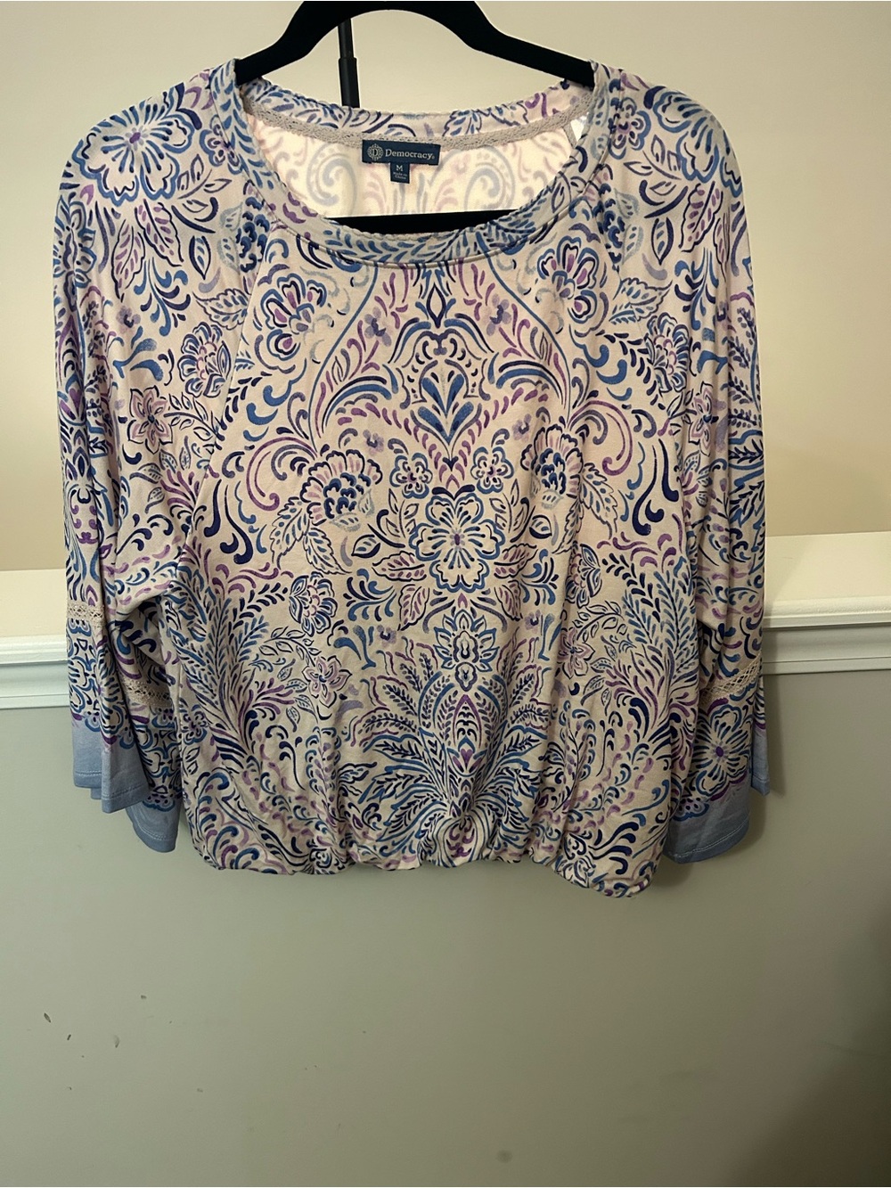 Democracy Lavender and Light Blue Floral-Print Long Sleeve Top - Picture 2 of 12